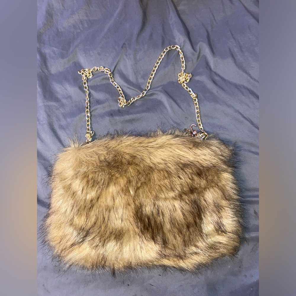 Faux fur shoulder purse. No brand name